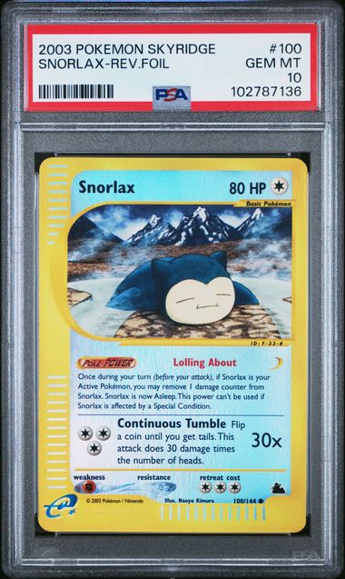 Skyridge Reverse Holo Snorlax PSA 10